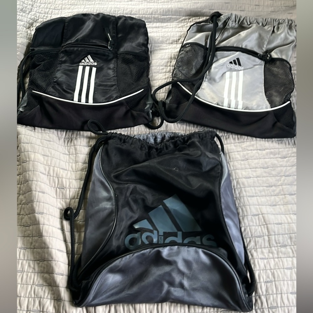 Adidas Black and Gray Drawstring Backpack Trio